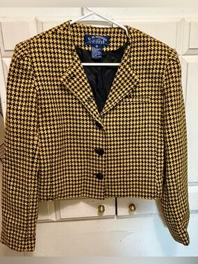 Vintage E.H. Woods Yellow Houndstooth Cropped Jacket Clueless Preppy Sz 8